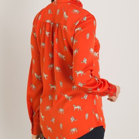 Chicos top Womens size 2 P= Large Petite Leopard animal Print Ruffle Neck Blouse - Picture 9 of 9